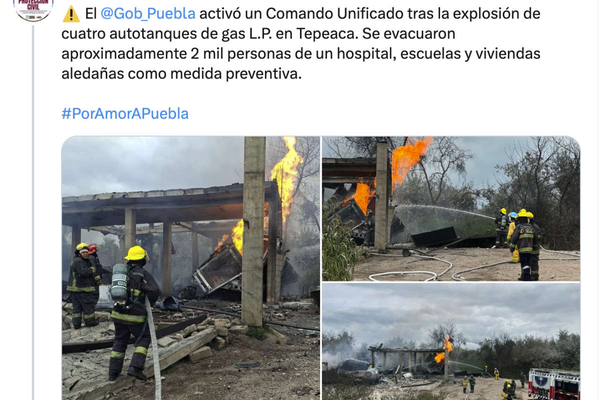 Four Gas Tankers Explode in Tepeaca: Over 2,000 Evacuated as Authorities Respond