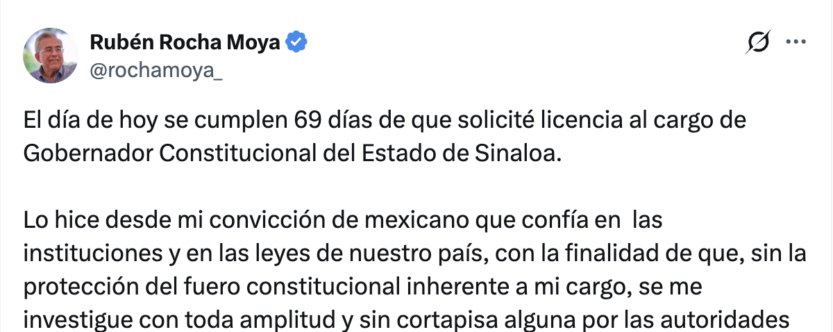Sinaloa’s Former Governor Rubén Rocha Moya Denies Federal Protection Amid Controversy