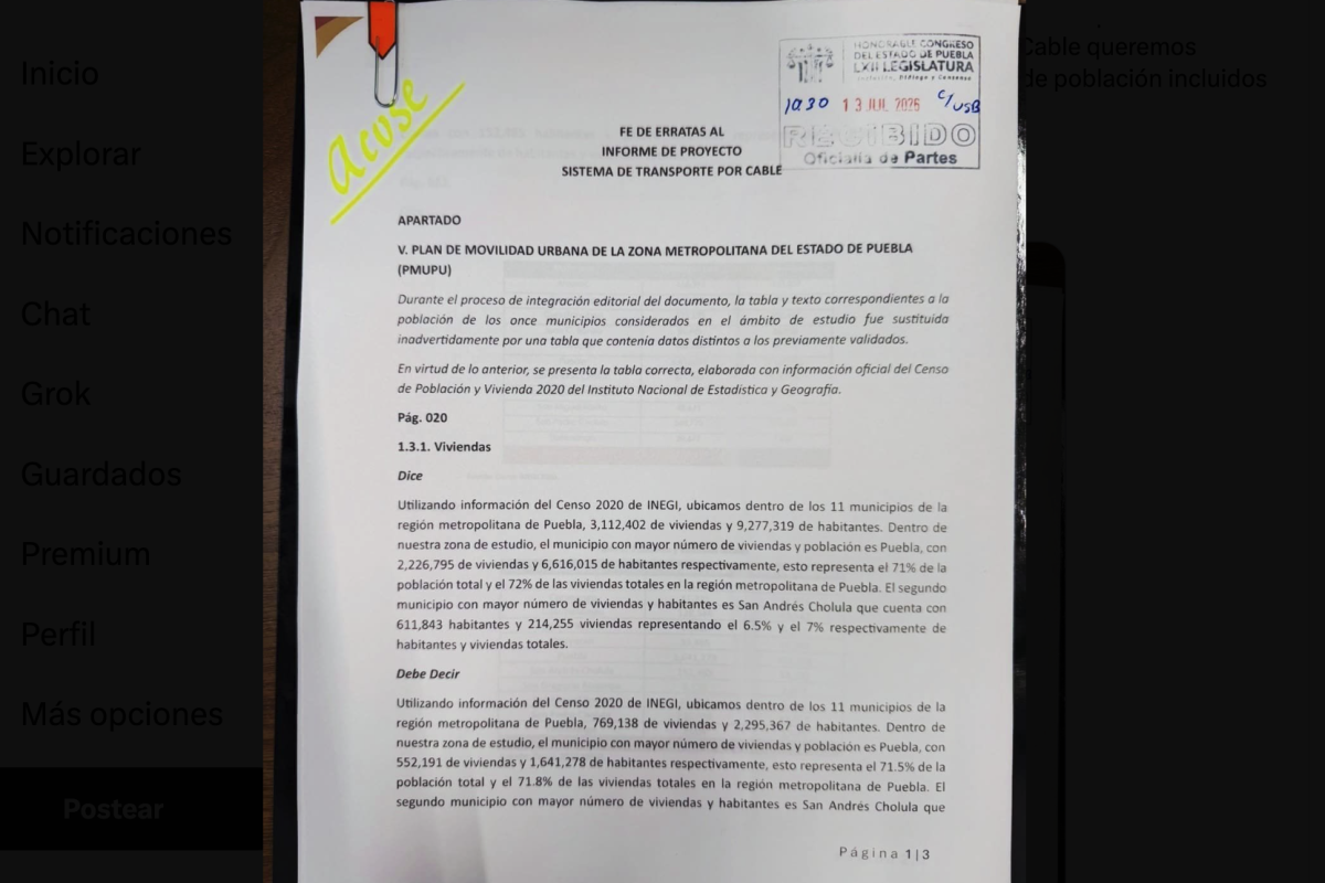 Puebla Government Corrects Population Data in Cablebús Report Ahead of Congressional Hearing