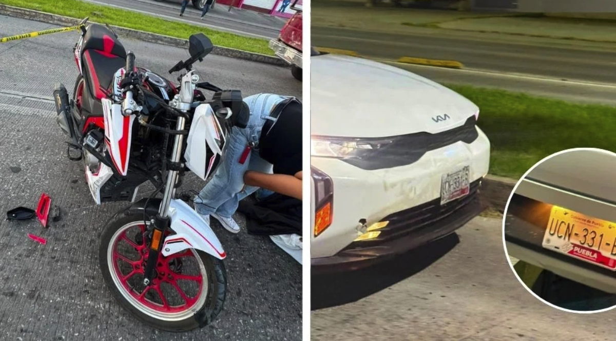 KIA Driver Hits Motorcyclist and Flees on 11 Sur Street in Puebla